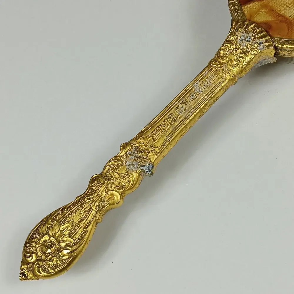 Vintage Hair Brush Brown Marble Like Back Golden Handle Clear Bristles Removable